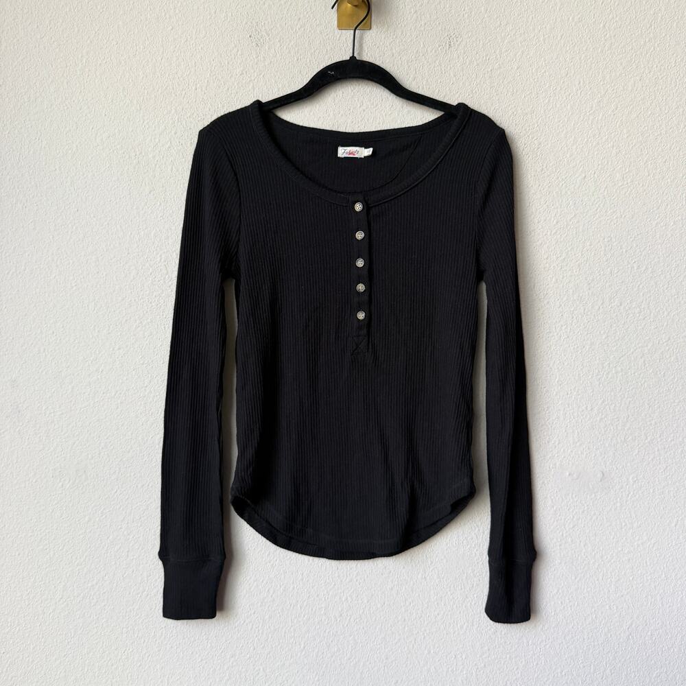Faherty Legend Gila Ribbed Henley Top in Black Size S - Picture 2 of 6